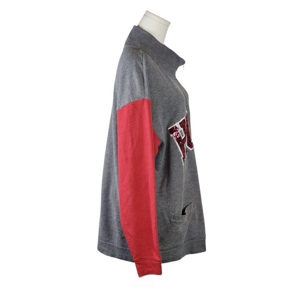 PINK Victoria’s Secret HOGS Sequin Half Zip Pullover Gray Red Sz Medium - Picture 4 of 10